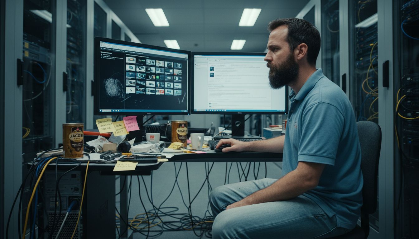 Ein IT-Fachmann sorgt dafür, dass Onlineshop-Systeme reibungslos funktionieren und regelmäßig gewartet werden.