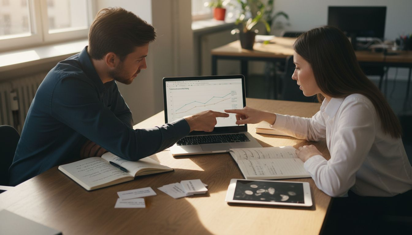 Ein Team analysiert gemeinsam die Entwicklung der Webseitenplatzierungen anhand von Ranking-Diagrammen.