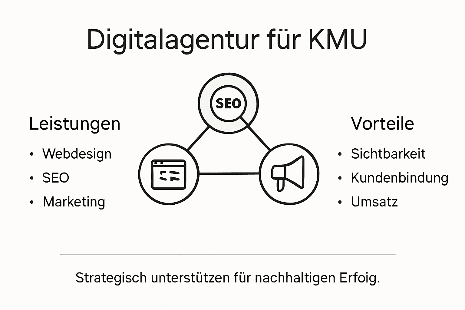 Die Infografik veranschaulicht anschaulich, welche Leistungen eine Digitalagentur bietet und welche Vorteile Kunden davon haben.