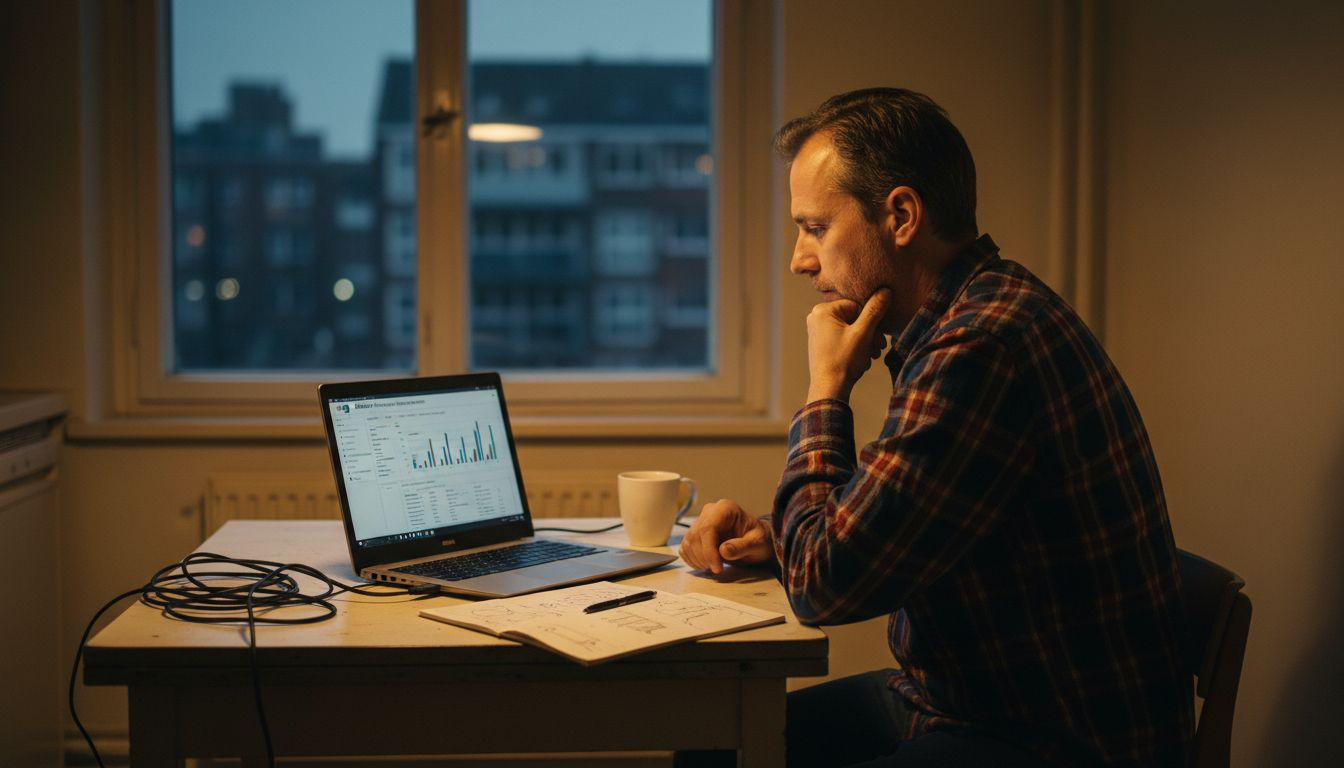 Abends sitzt der Freelancer am Küchentisch und wirft einen genauen Blick auf die aktuelle SEO-Analyse.