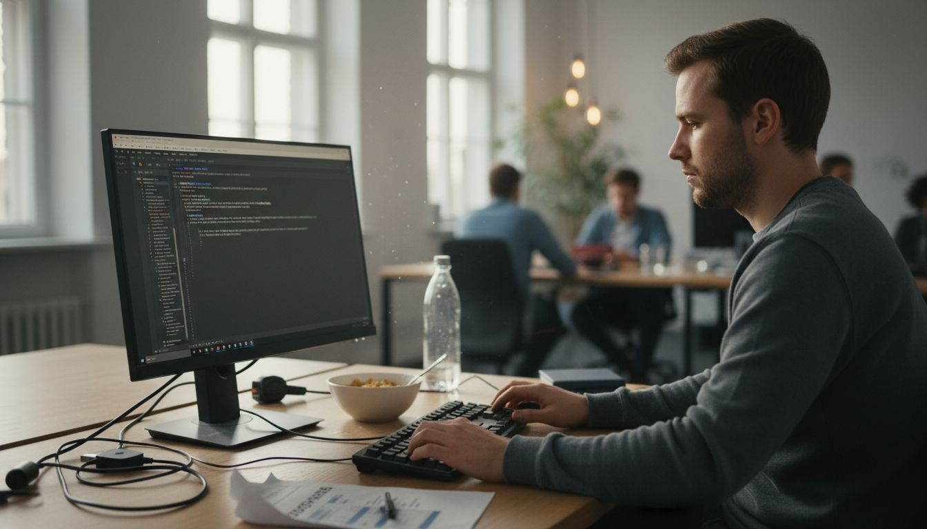 Ein Entwickler prüft die technischen Anforderungen und Standards einer Landingpage.