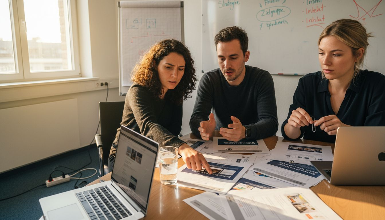 Das Team bespricht die SEO-Strategie für die Landingpage.