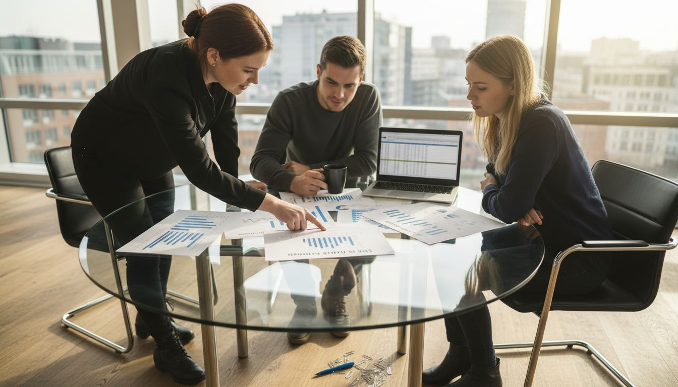 Das Team geht gemeinsam die Ergebnisse des SEO-Audits durch und diskutiert Optimierungsmöglichkeiten.