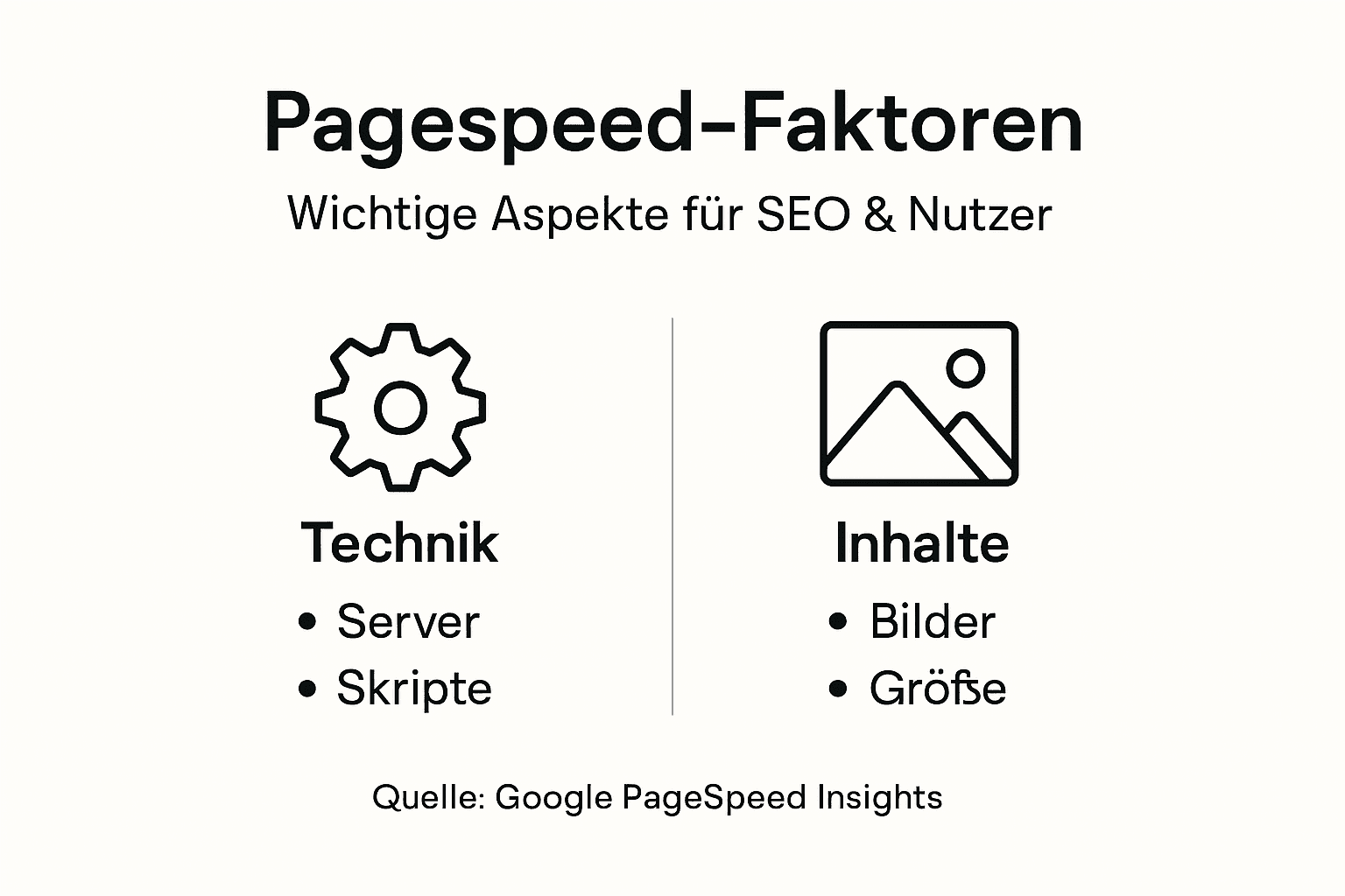 Diese Infografik veranschaulicht, welche Pagespeed-Faktoren sowohl für die Suchmaschinenoptimierung als auch für die Nutzererfahrung eine entscheidende Rolle spielen.