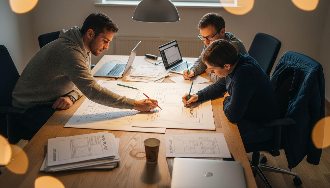 Gemeinsam im Team erste Entwürfe für das Website-Layout gestalten