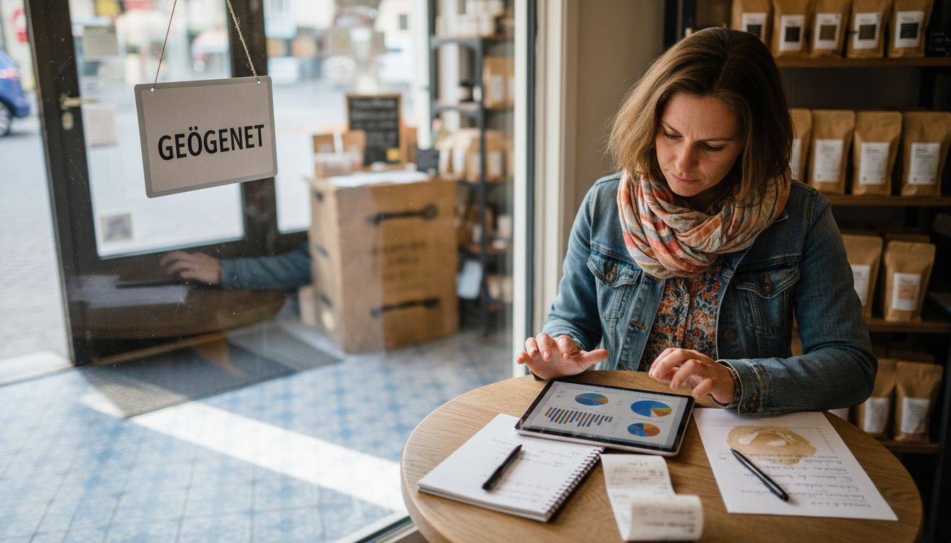 Die Inhaberin eines Geschäfts verschafft sich einen Überblick über die Marktsituation vor Ort und wertet aktuelle Daten aus, um ihr Angebot optimal anzupassen.