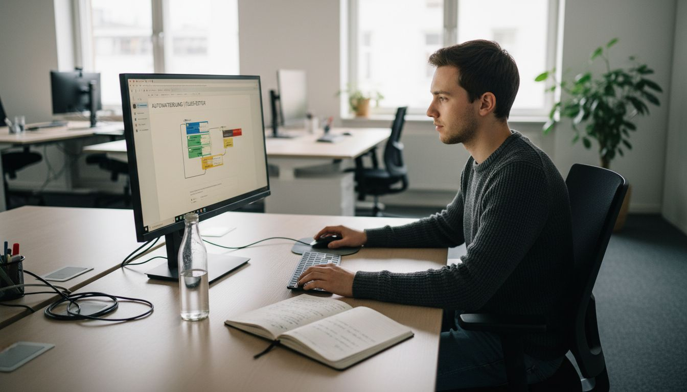 Ein Mitarbeiter beschäftigt sich mit der Entwicklung eines Automatisierungstools.
