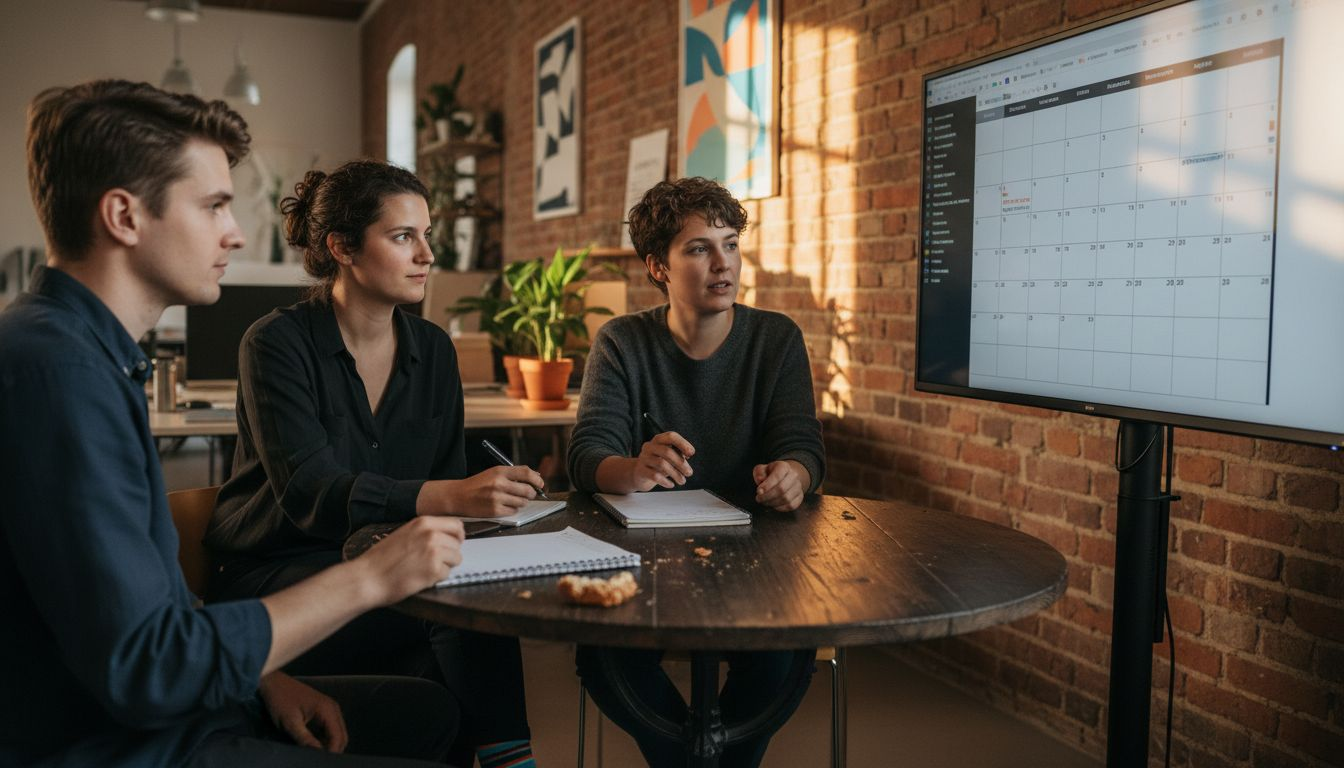 Ein Team entwickelt gemeinsam am Konferenztisch eine Content-Strategie.