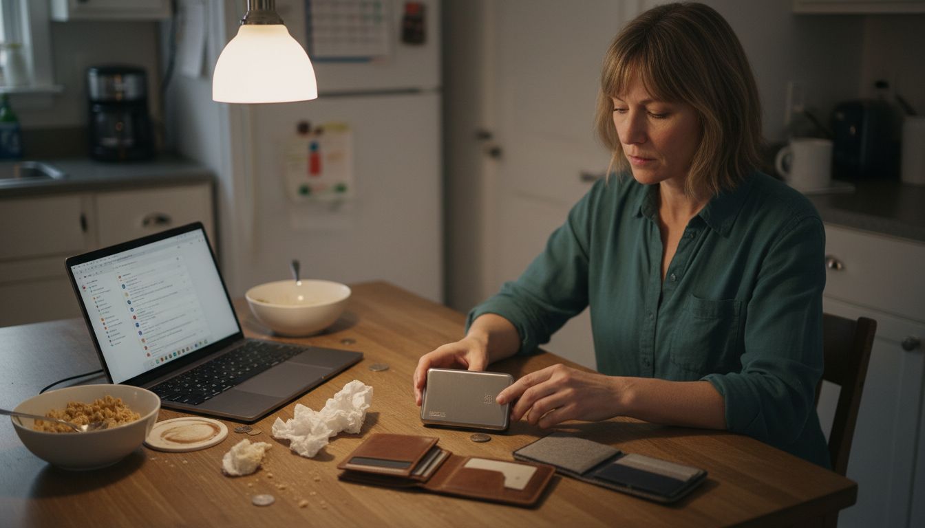 Woman comparing different RFID wallets