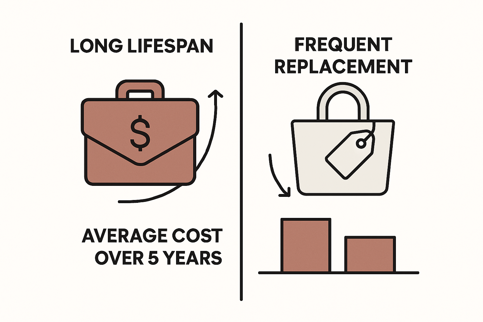 Infographic comparing cost of leather and textile bags