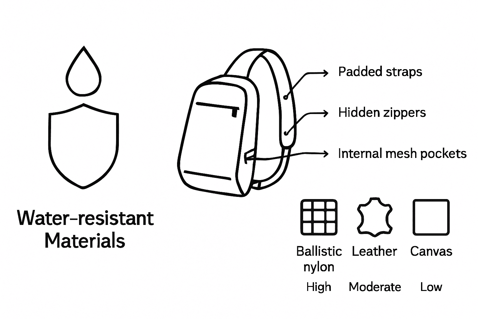 Infographic illustrating sling bag features and materials