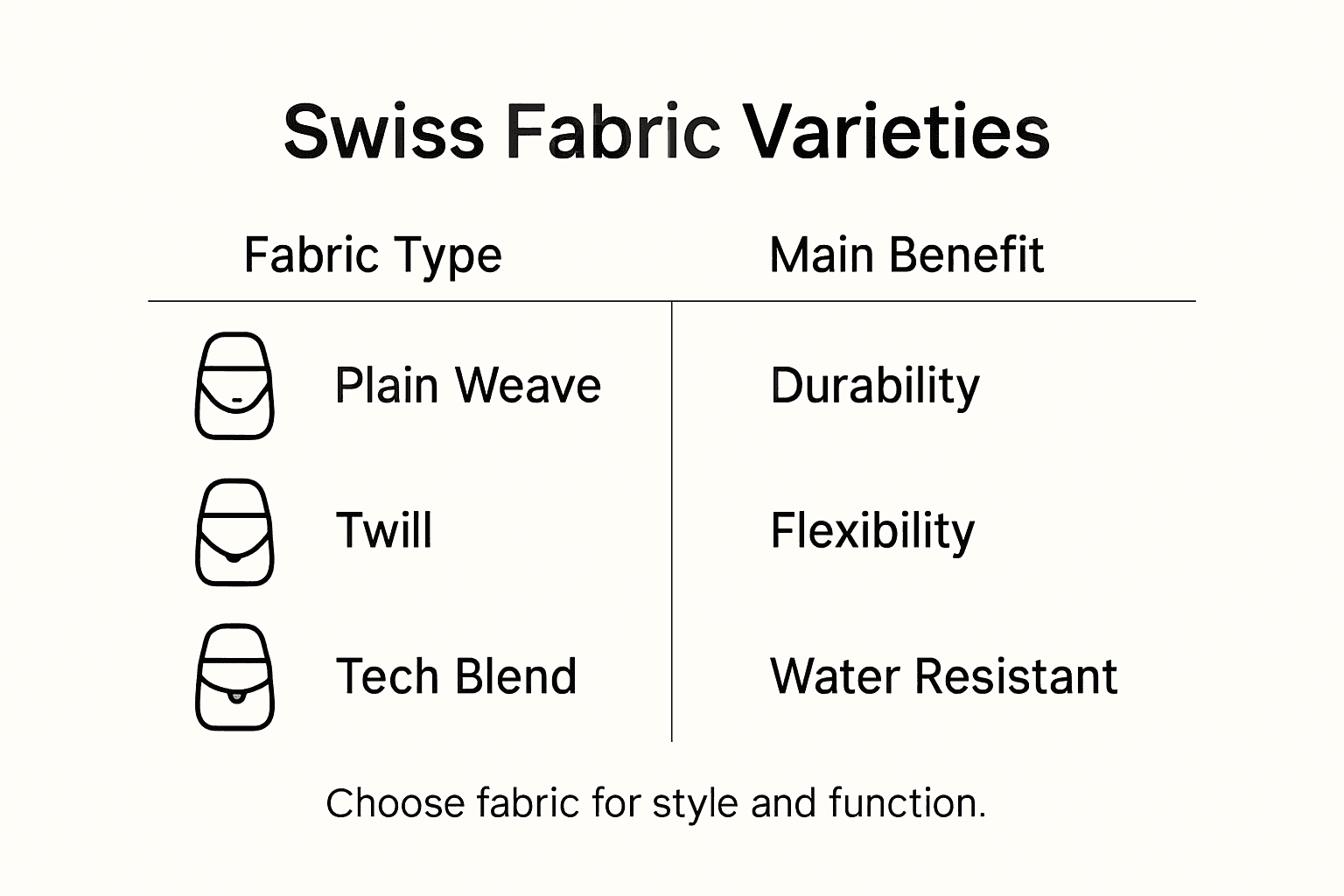 Infographic comparing Swiss fabric types advantages