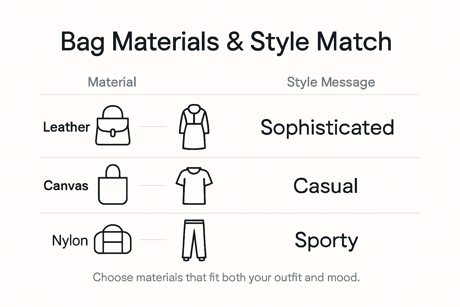 Infografik: Abstimmung des Taschenmaterials auf den Outfit-Stil