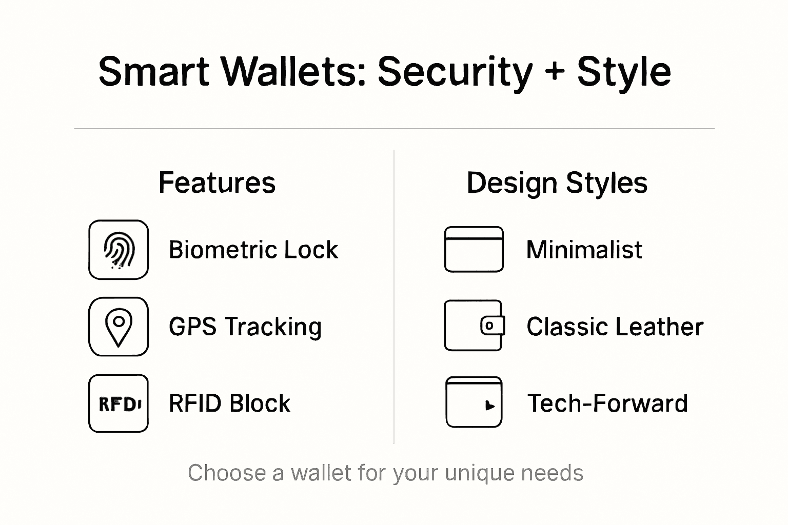 Infografik zum Vergleich der Funktionen verschiedener Smart-Wallet-Modelle