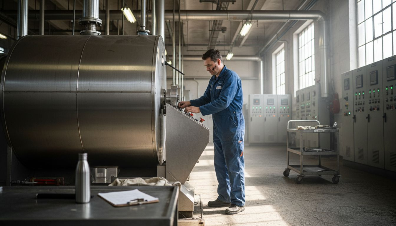 Techniker bei der Inspektion von Anlagen zur nachhaltigen Lederproduktion