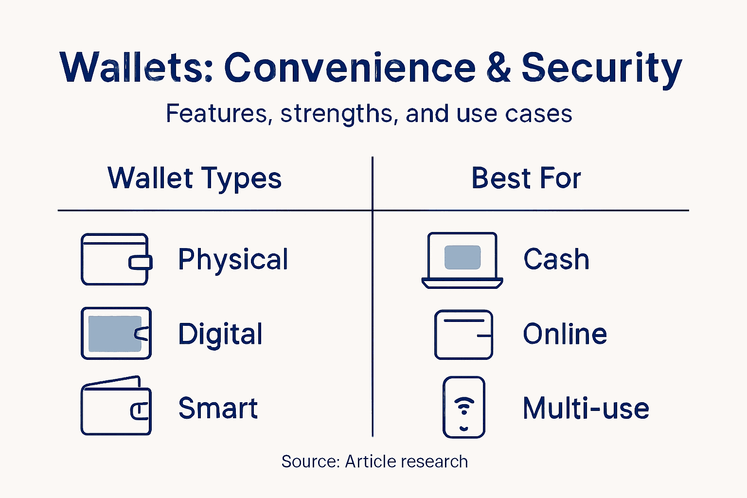 Vergleich verschiedener Wallet-Typen in einer einfachen Infografik