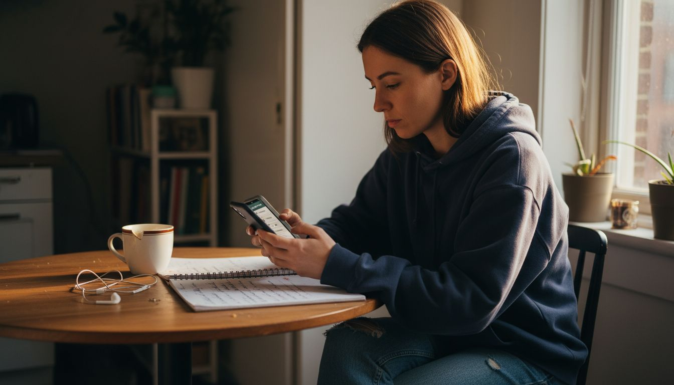 Frau richtet zu Hause die Sicherheit ihrer Smart Wallet ein