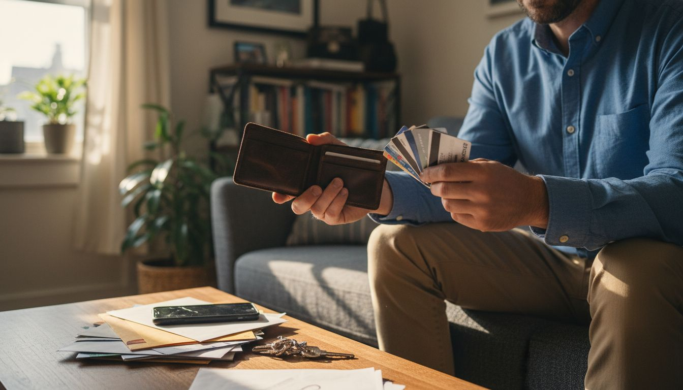Man inspecting security-focused wallet