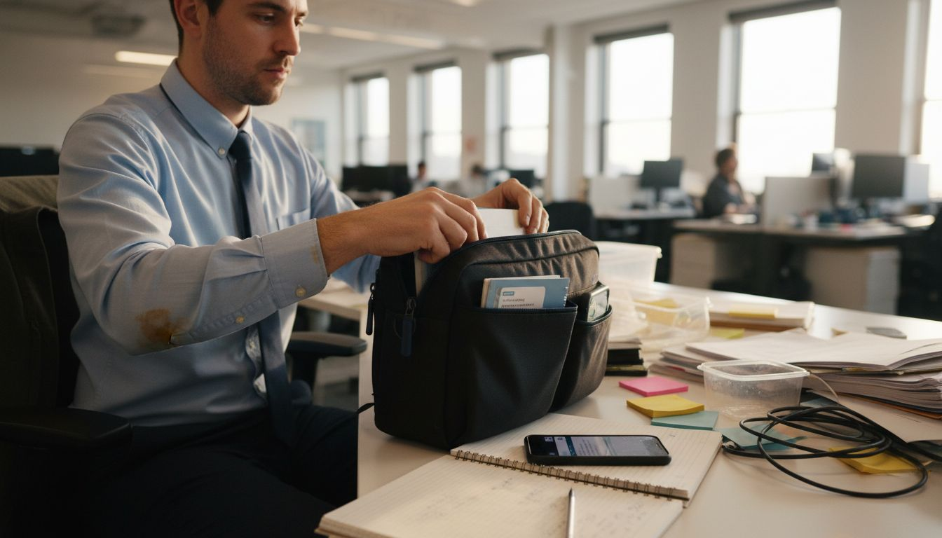 Büroangestellter mit funktionaler Arbeitstasche