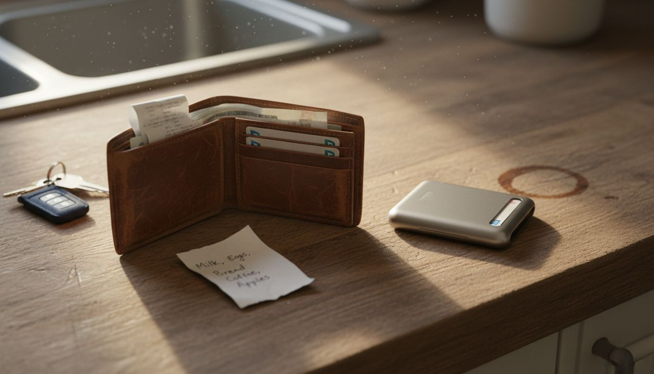 Vergleich zwischen kompakter Brieftasche und sperriger Brieftasche mit zwei Fächern