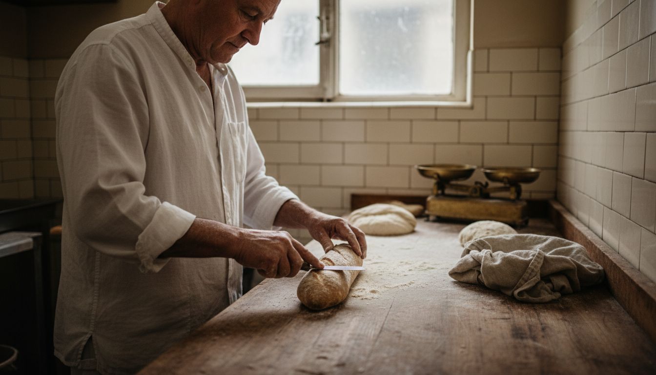 Baghete cu maia artizanale cu crustă aurie și crestături diagonale