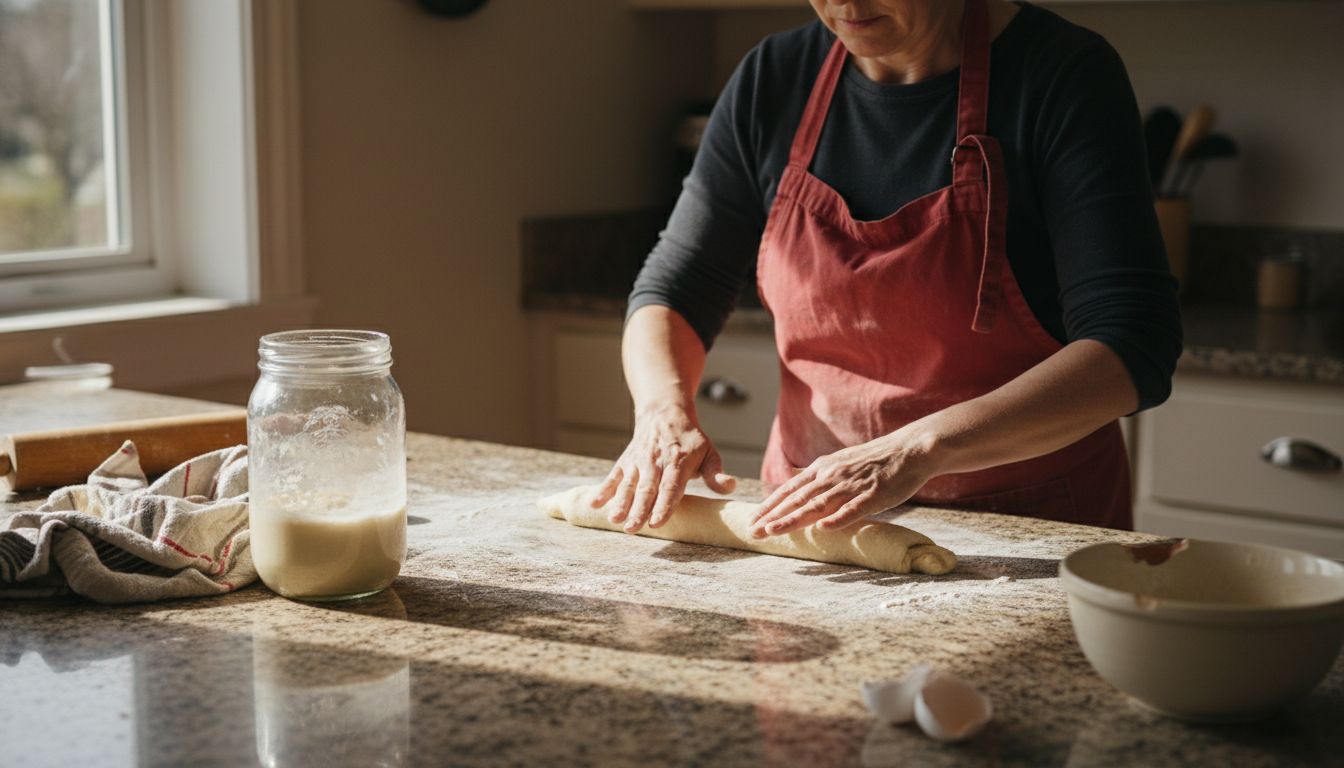 Brutar formând baghete cu maia pe blat înfăinat