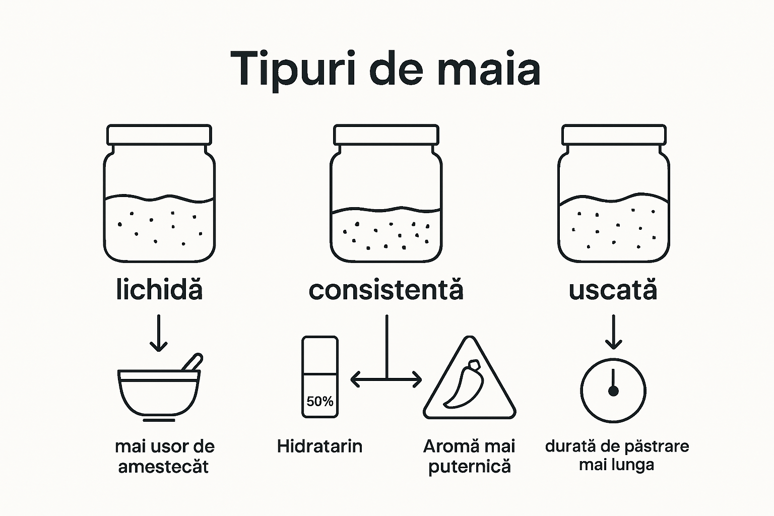 Infografic comparând tipurile de starter de maia