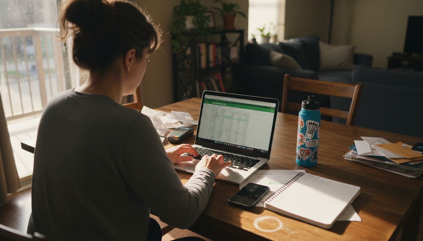 Small business owner entering receipts into QuickBooks