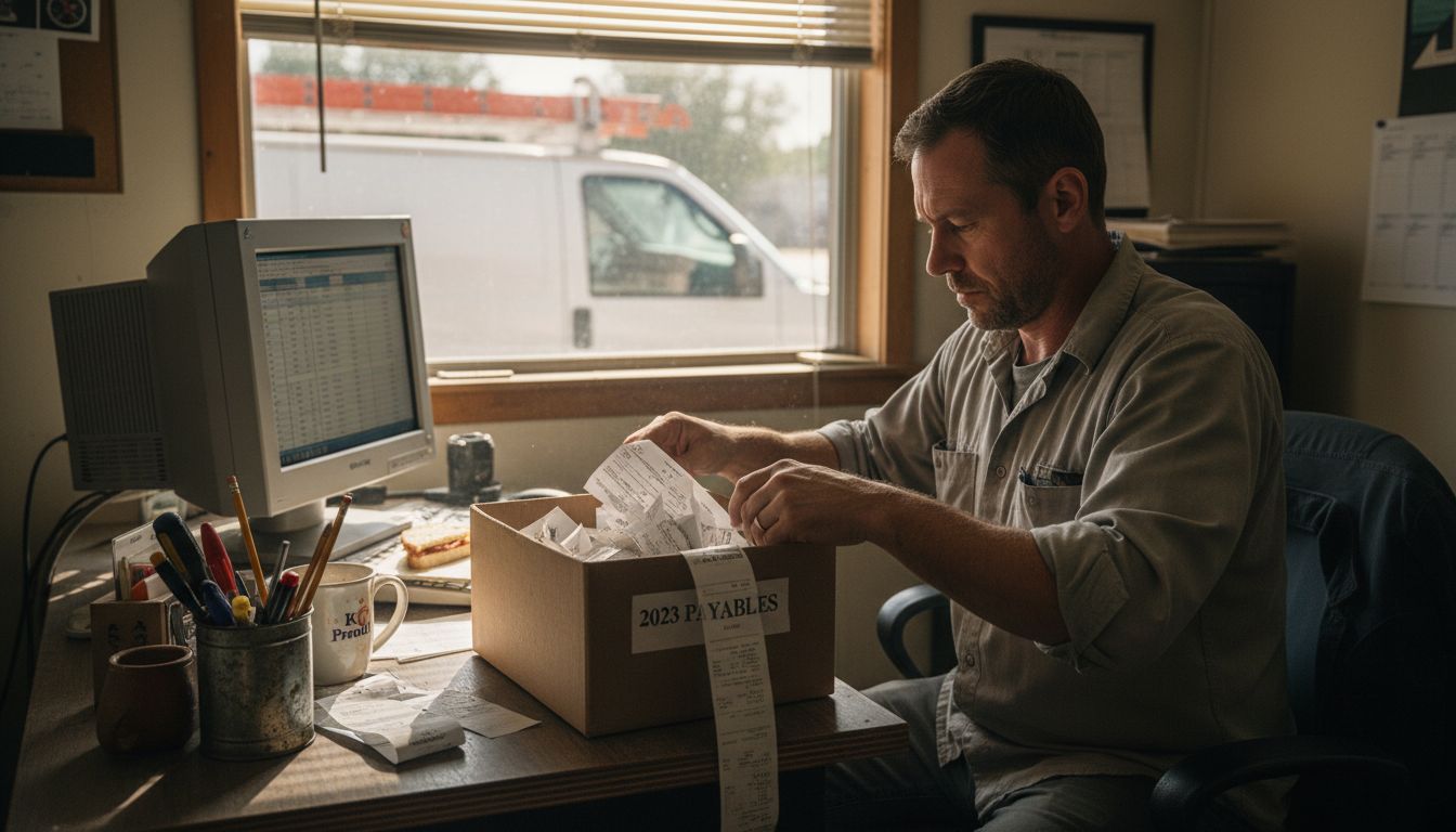 Bookkeeper sorting invoices at small business