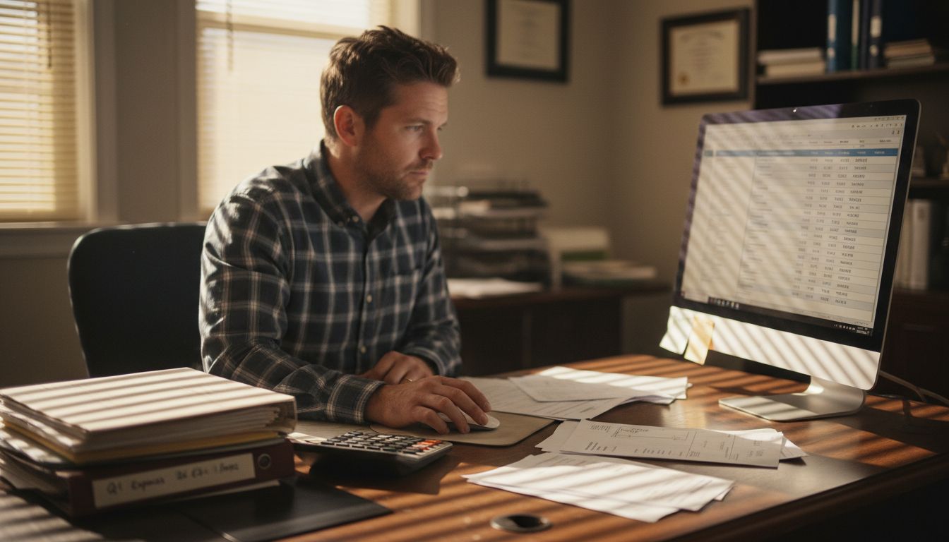 Small business owner reviewing tax documents