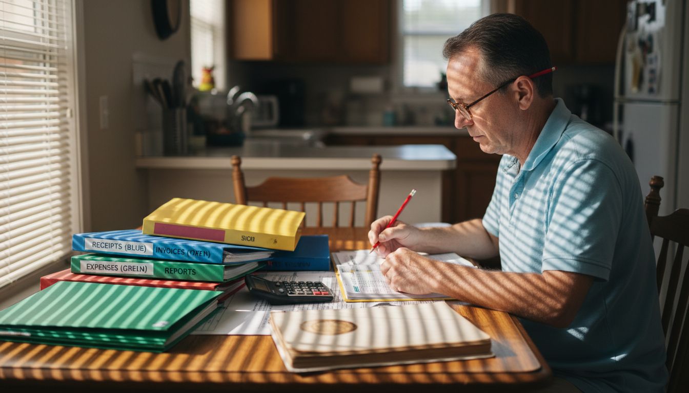 Bookkeeper comparing accounting methods at table