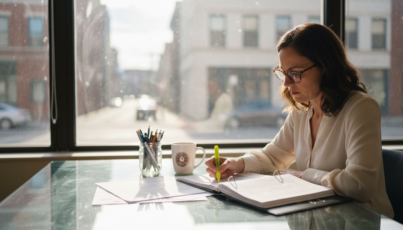 Manager reviewing income and balance sheets