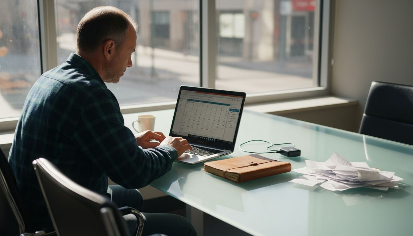 Man performing QuickBooks reconciliation at table
