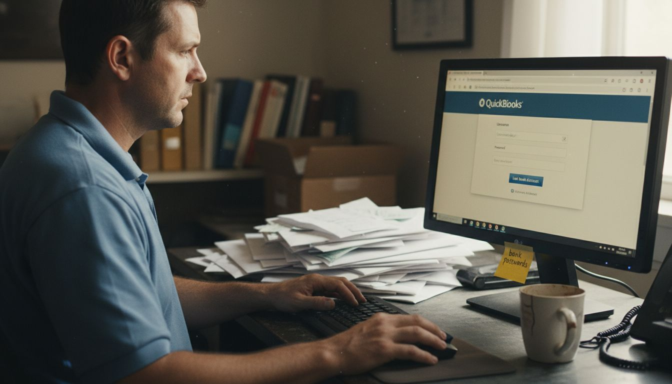 Businessman linking bank account to software