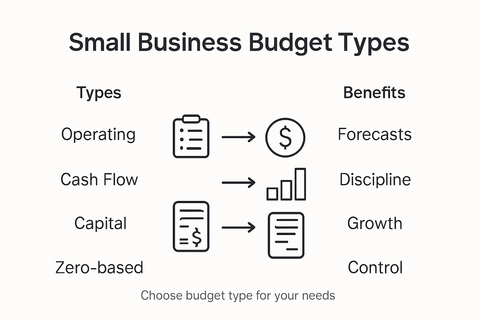 Infographic showing four budget types and benefits