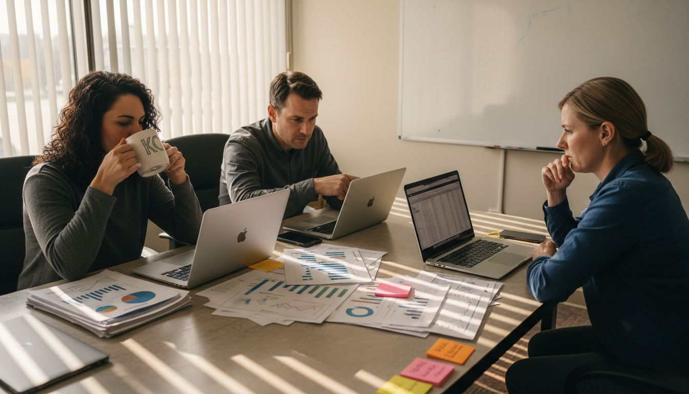 Team having financial planning meeting in office