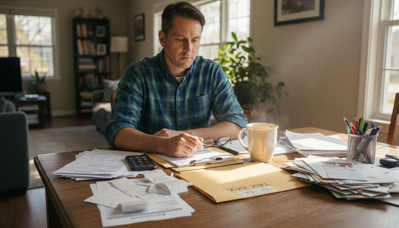 Accountant organizing receipts for tax preparation