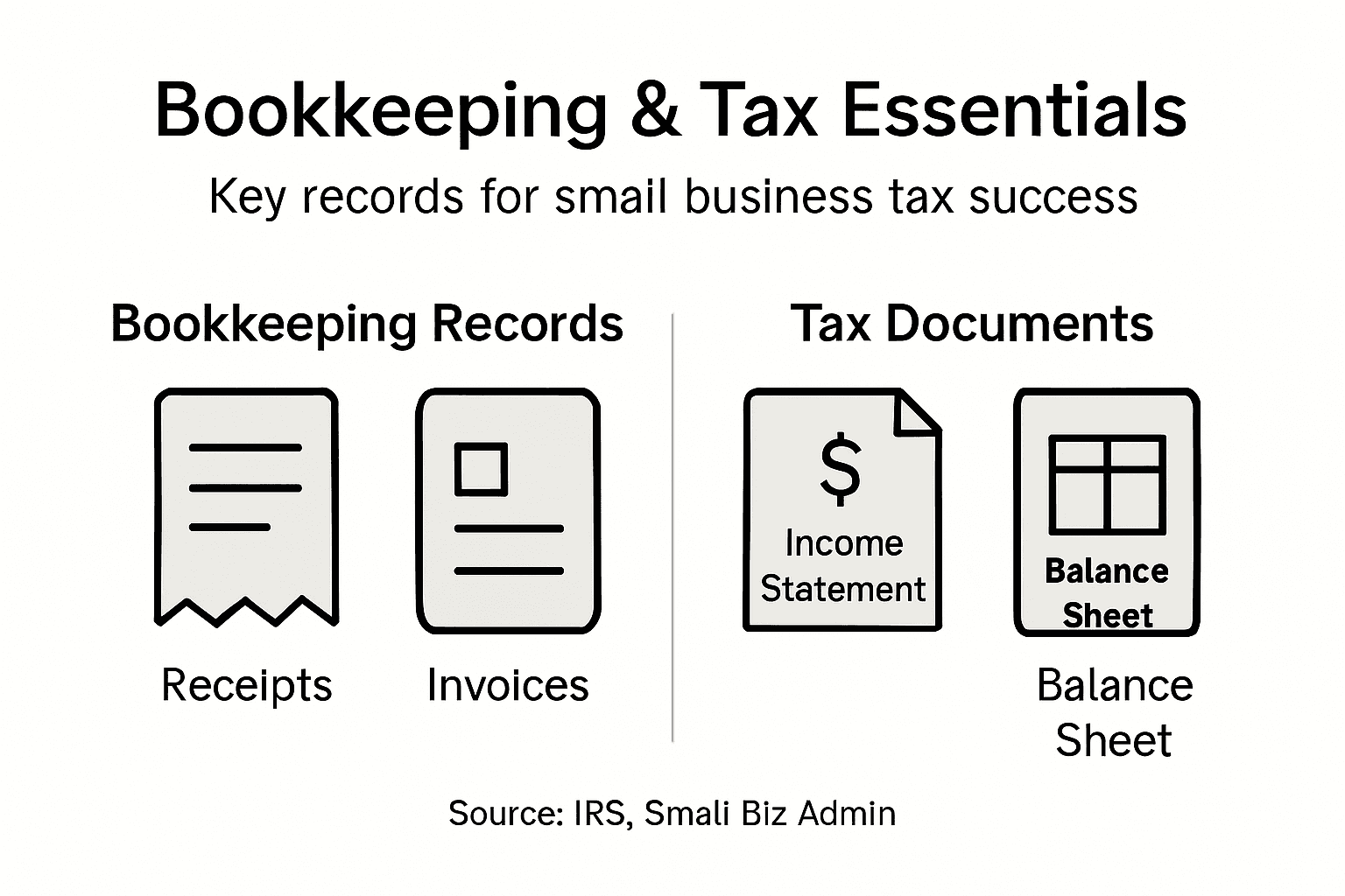 Infographic showing bookkeeping and tax essentials for small business