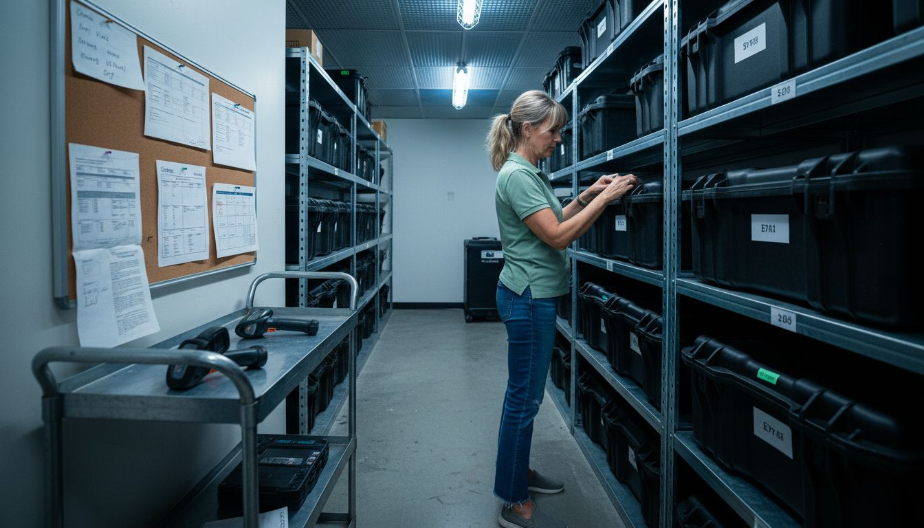 Business owner checks inventory assets