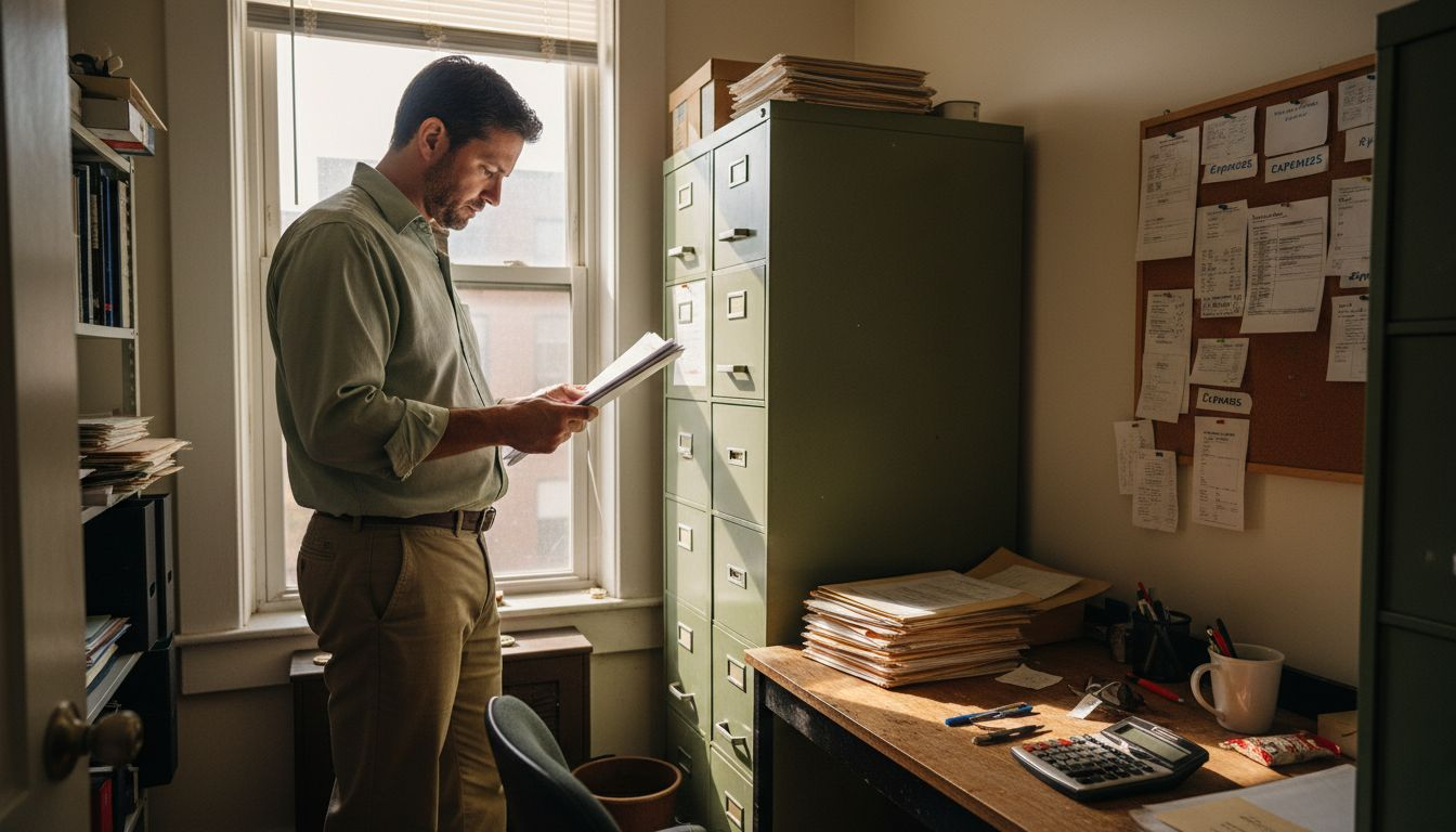 Bookkeeper reviewing financial documents