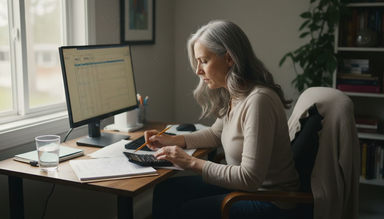 Woman reviews financial records at home desk