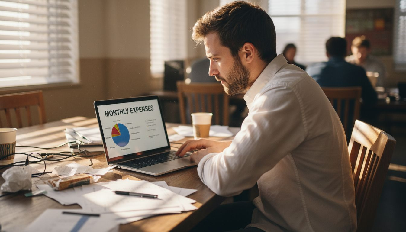 Bookkeeper reviewing messy financial dashboard