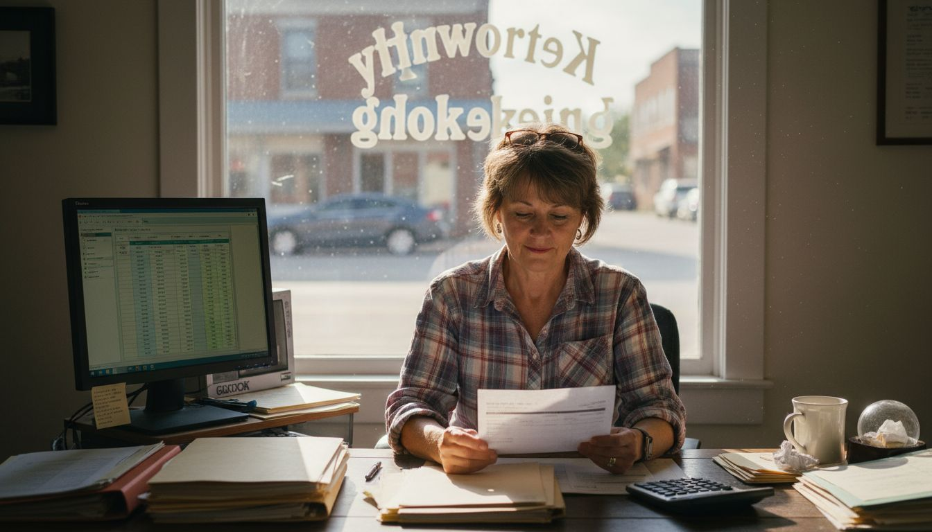 Local Missouri bookkeeper reviewing paperwork