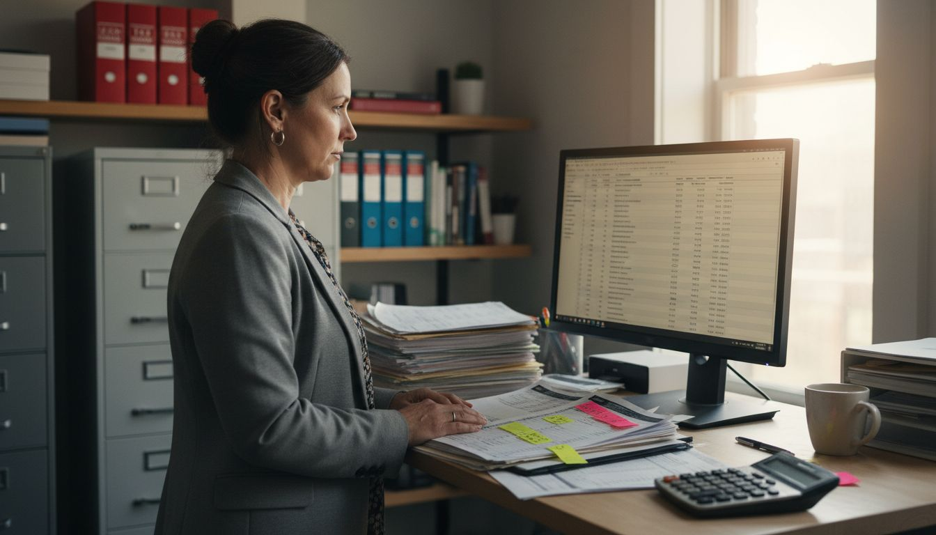 Accountant reviewing reconciled financial records
