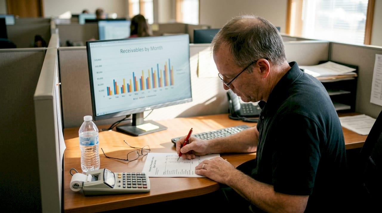 Accountant checking accounts receivable chart