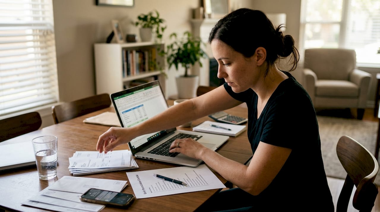 Owner checking bank statements against checklist