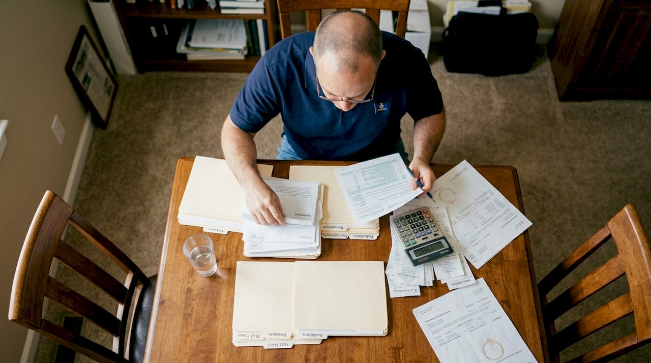 Sorting tax documents in home office