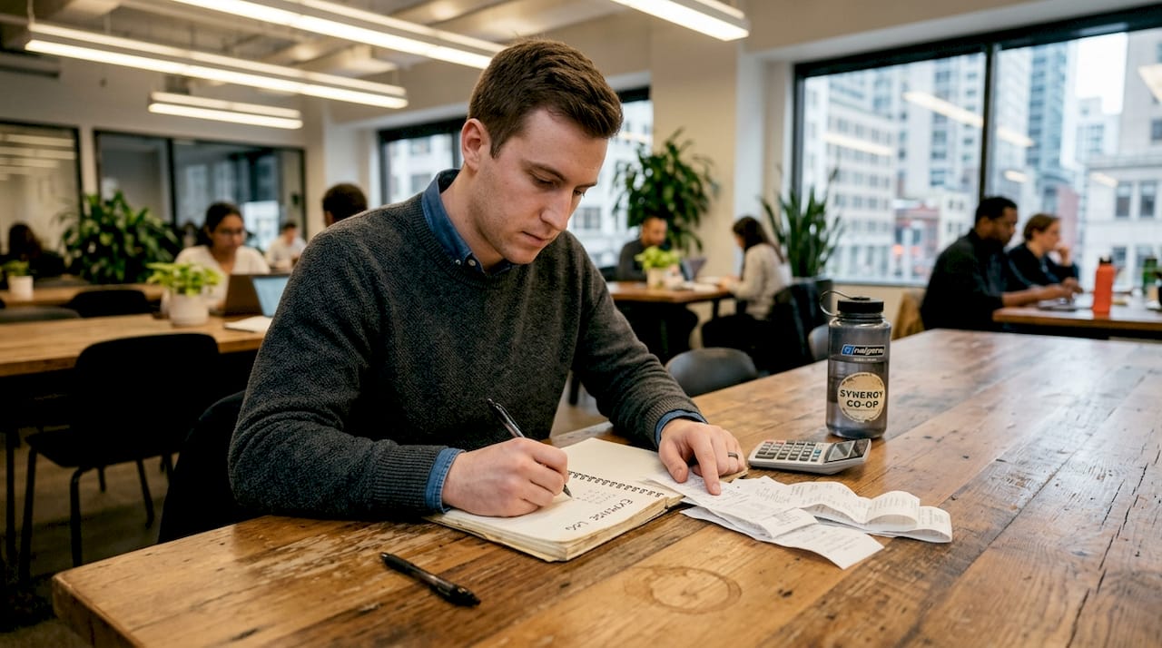 Accountant entering cash sale in ledger