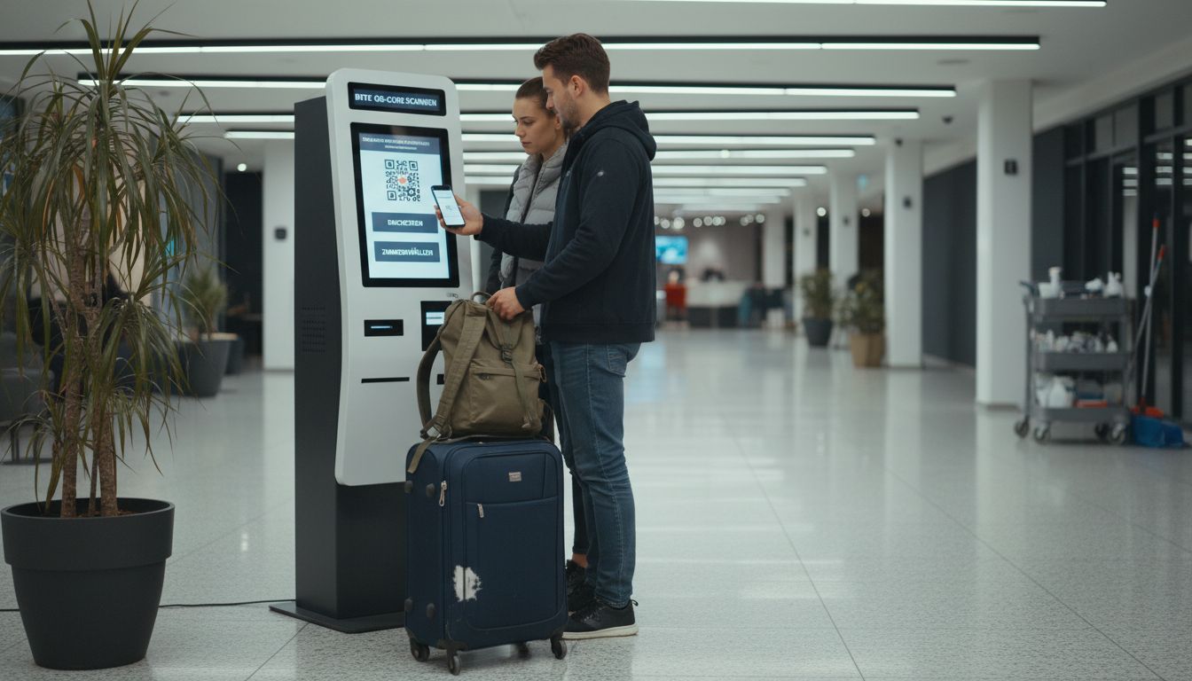 Hotelgäste checken bequem über digitale Terminals ein.