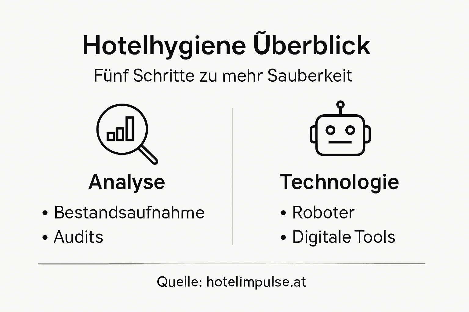 Die Infografik veranschaulicht, welche Maßnahmen und modernen Technologien in Hotels für höchste Hygienestandards sorgen.